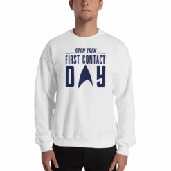 Star Trek: First Contact Blue Logo Fleece Crewneck Sweatshirt -T-shirt Store ST FC BLLOGO 100138 Crewneck Sweatshirt White Men MF