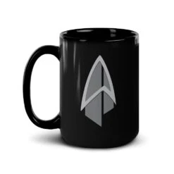 Star Trek: Picard Starfleet Badge Black Mug -T-shirt Store ST P SFBH 15oz Black Mug Mockup Left