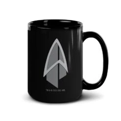 Star Trek: Picard Starfleet Badge Black Mug -T-shirt Store ST P SFBH 15oz Black Mug Mockup Right