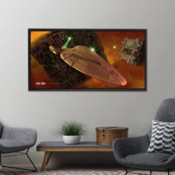 Star Trek: Voyager Ships Of The Line Armored Voyager Floating Frame Wrapped Canvas -T-shirt Store ST SOTL Framed Black Interior 60x30 Voyager ArmoredVoyager