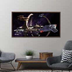 Star Trek: Deep Space Nine Ships Of The Line Wheel In The Sky Floating Frame Wrapped Canvas -T-shirt Store ST SOTL Framed Walnut Interior 60x30 DeepSpaceNine WheelintheSky