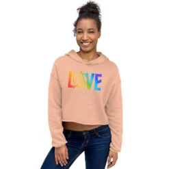 Star Trek: The Original Series Pride Love Women's Fleece Crop Hooded Sweatshirt -T-shirt Store ST TOS LOVE Crop Hoodie Mockup2 Peach