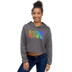 Star Trek: The Original Series Pride Love Women's Fleece Crop Hooded Sweatshirt -T-shirt Store ST TOS LOVE Crop Hoodie Mockup2 Storm