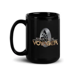 Star Trek: Voyager Gold 25 Logo Black Mug -T-shirt Store ST V 25G 15oz Black Mug Mockup Left
