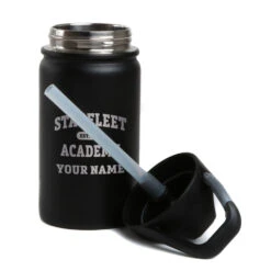 Star Trek Starfleet Academy EST. 2161 Personalized Laser Engraved SIC Water Bottle -T-shirt Store StarTrek StarfleetAcademy Personalized Est2161 SIC LIL 12ozBottle Mockup Black TopOff