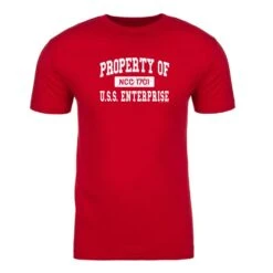 Star Trek: The Original Series Property Of U.S.S. Enterprise 1701 Adult Short Sleeve T-Shirt -T-shirt Store StarTrek TOS PropertyofUSSEnterprise1701 Adult ShortSleeve Tshirt Mockup Red